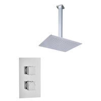 Tailored 1 Outlet 2 Handle Square Concealed Thermostatic Shower Valve with Ceiling Kit - Chrome