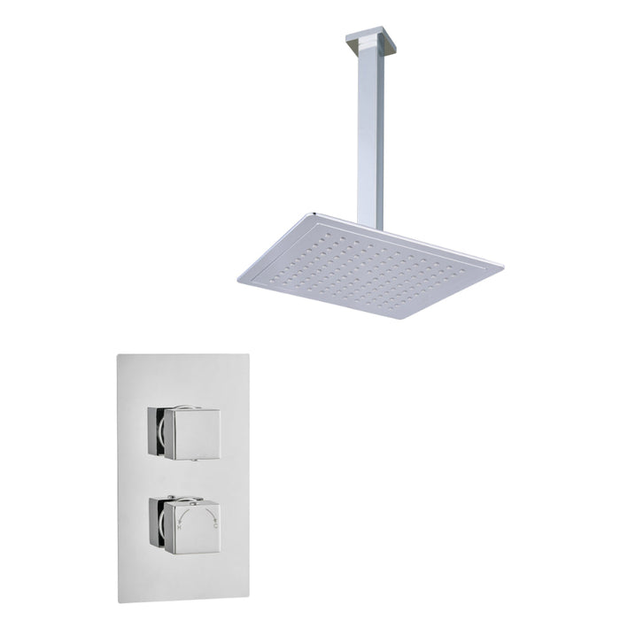 Tailored 1 Outlet 2 Handle Square Concealed Thermostatic Shower Valve with Ceiling Kit - Chrome