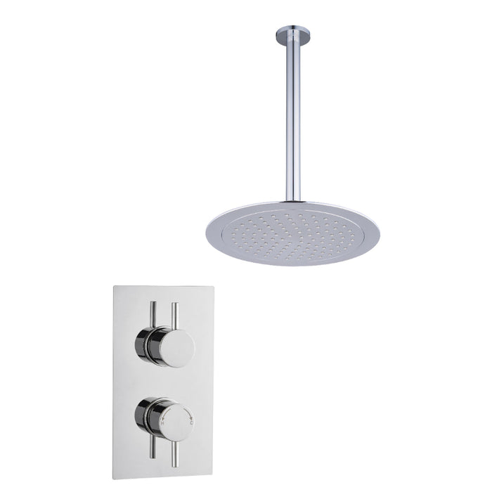 Tailored 1 Outlet 2 Handle Round Concealed Thermostatic Shower Valve with Ceiling Kit - Chrome