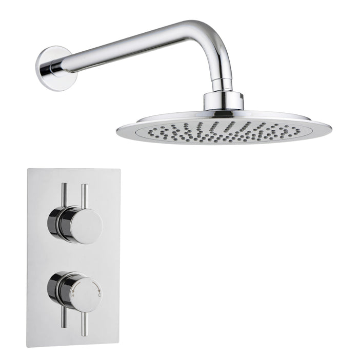 Tailored 1 Outlet 2 Handle Round Concealed Thermostatic Shower Valve with Wall Kit - Chrome