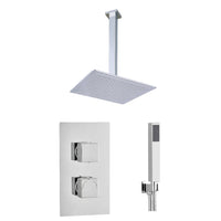 Tailored 2 Outlet 2 Handle Square Concealed Thermostatic Shower Valve with Ceiling Kit - Chrome