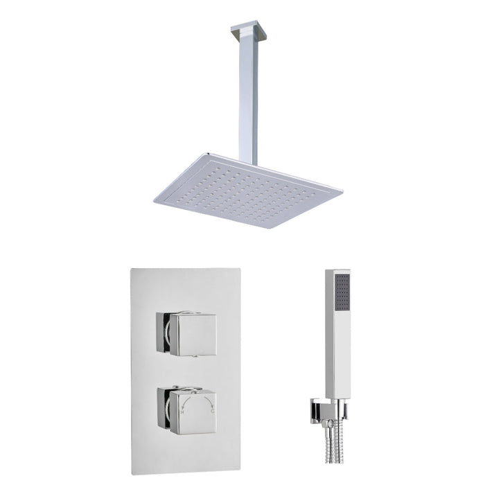 Tailored 2 Outlet 2 Handle Square Concealed Thermostatic Shower Valve with Ceiling Kit - Chrome