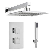 Tailored 2 Outlet 2 Handle Square Concealed Thermostatic Shower Valve with Wall Kit - Chrome