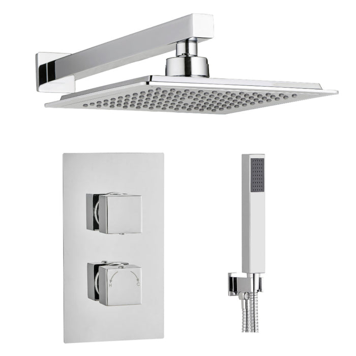 Tailored 2 Outlet 2 Handle Square Concealed Thermostatic Shower Valve with Wall Kit - Chrome