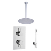 Tailored 2 Outlet 2 Handle Round Concealed Thermostatic Shower Valve with Ceiling Kit - Chrome