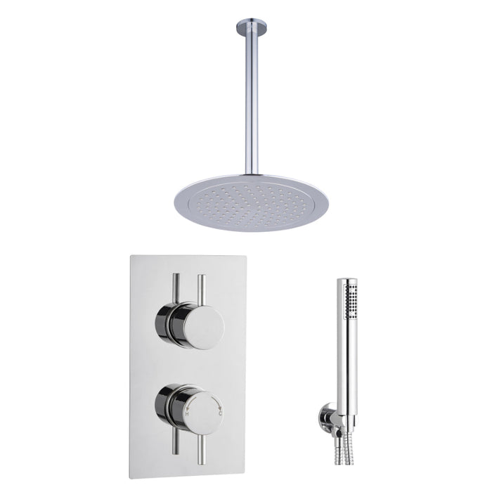 Tailored 2 Outlet 2 Handle Round Concealed Thermostatic Shower Valve with Ceiling Kit - Chrome