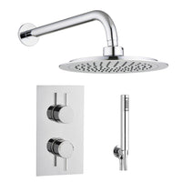 Tailored 2 Outlet 2 Handle Round Concealed Thermostatic Shower Valve with Wall Kit - Chrome