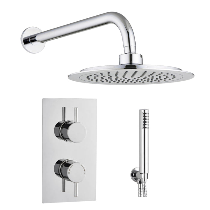 Tailored 2 Outlet 2 Handle Round Concealed Thermostatic Shower Valve with Wall Kit - Chrome