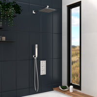 Tailored 2 Outlet 3 Handle Square Concealed Thermostatic Shower Valve with Wall Kit - Chrome