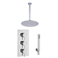 Tailored 2 Outlet 3 Handle Round Concealed Thermostatic Shower Valve with Ceiling Kit - Chrome