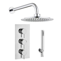 Tailored 2 Outlet 3 Handle Round Concealed Thermostatic Shower Valve with Wall Kit - Chrome