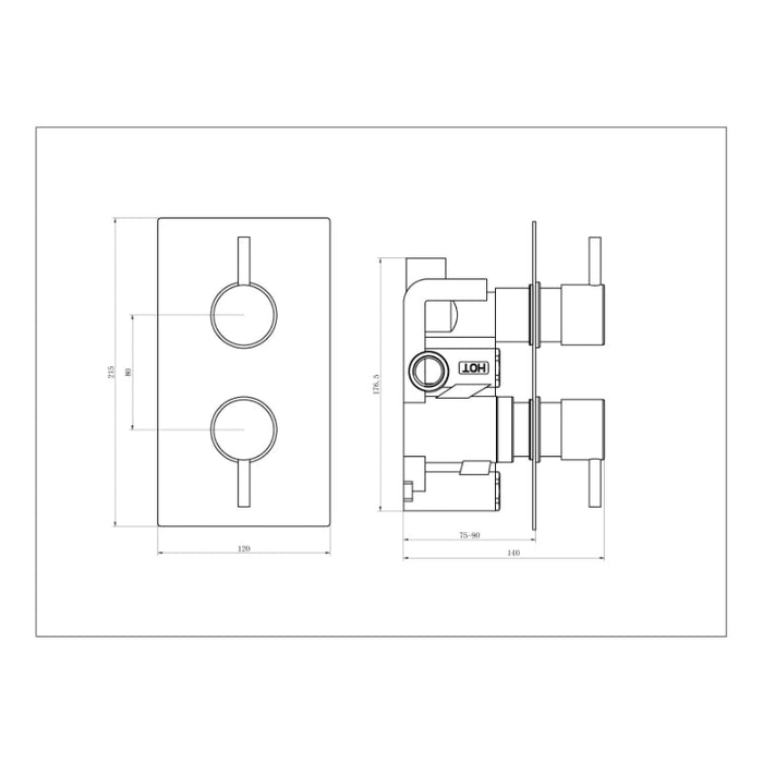 Tailored 1 Outlet 2 Handle Round Concealed Thermostatic Shower Valve - Chrome