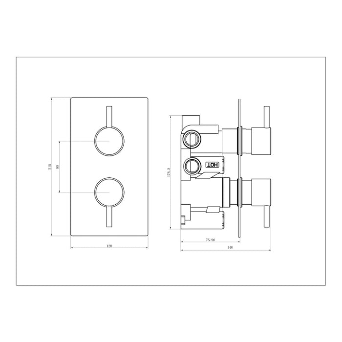 Tailored 2 Outlet 2 Handle Round Concealed Thermostatic Shower Valve