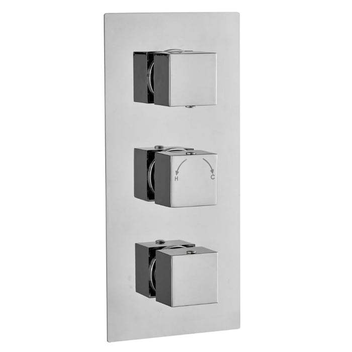 Tailored 3 Outlet 3 Handle Square Concealed Thermostatic Shower Valve - Chrome