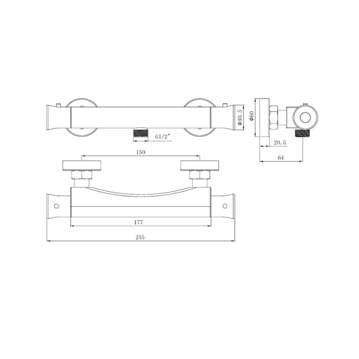 Tailored Thermostatic Bath Shower Mixer Valve with Bottom Outlet - Chrome
