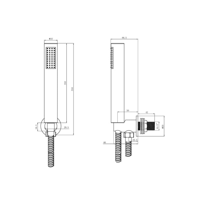 Tailored Square Shower Elbow Wall Outlet with Shower Handset and Hose - Chrome