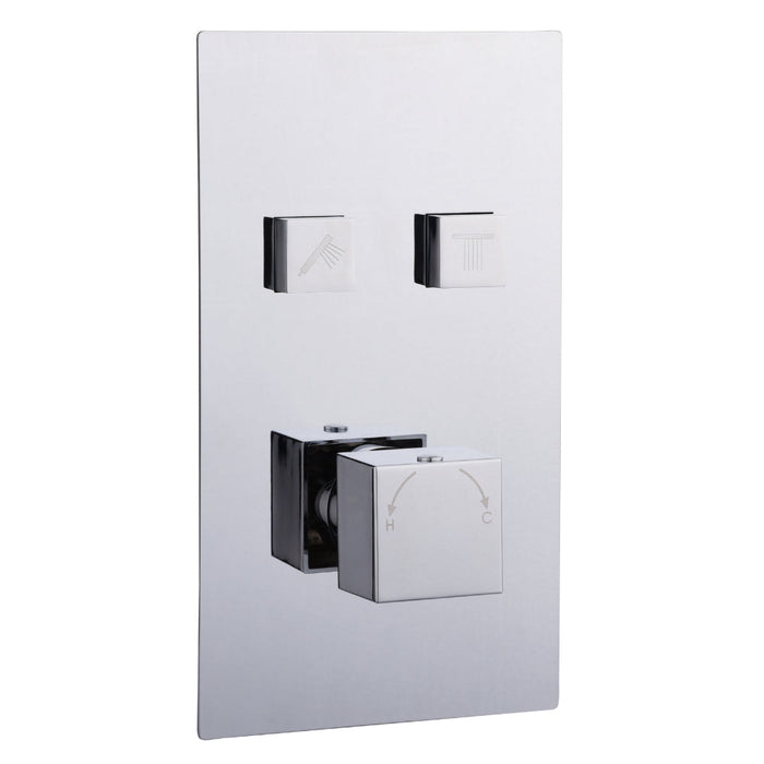 Tailored 2 Outlet Square Twin Push Button Concealed Thermostatic Shower Valve - Chrome