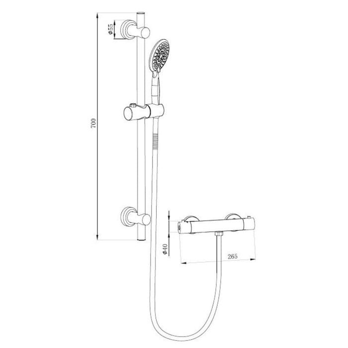 Tailored Snowdon Thermostatic Cool Touch Bar Shower Valve & Riser Kit - Chrome