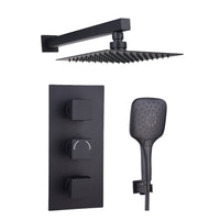 Tailored 2 Outlet 3 Handle Square Concealed Thermostatic Shower Valve Wall Kit - Orca Black