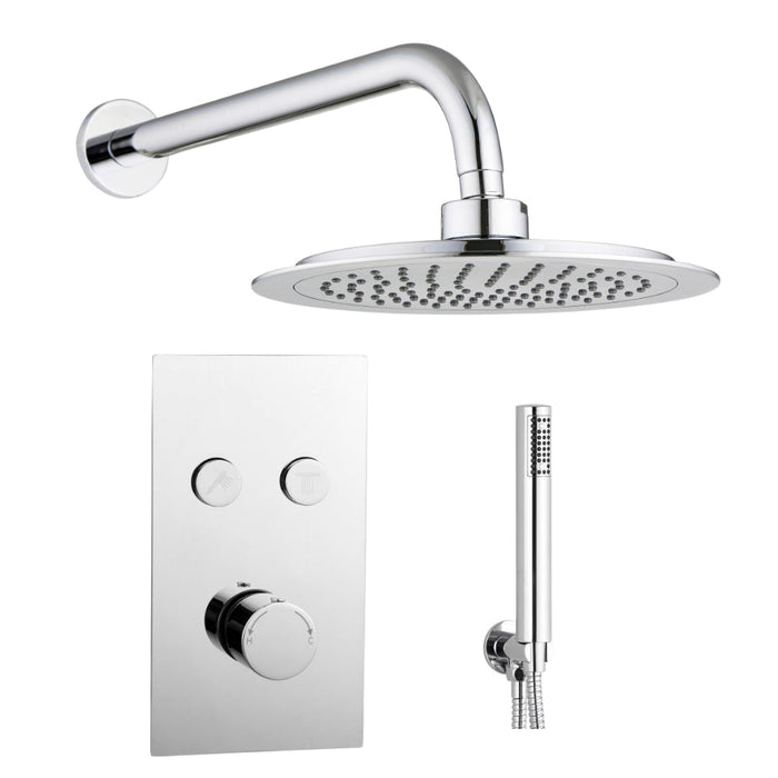 Tailored 2 Outlet Round Twin Push Button Concealed Overhead Shower Kit - Chrome