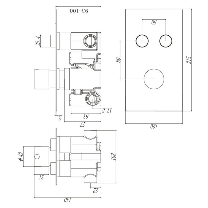 Tailored 2 Outlet Round Twin Push Button Concealed Overhead Shower Kit - Chrome