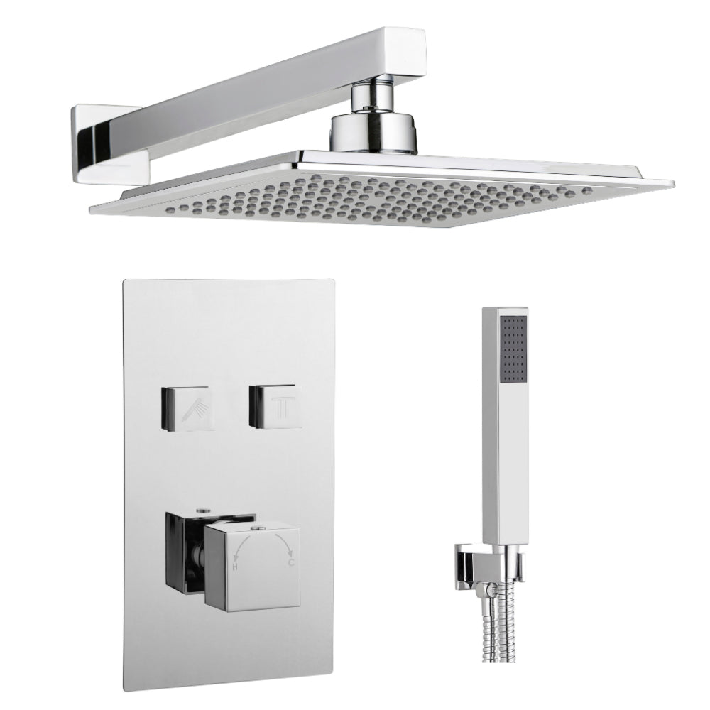 Tailored 2 Outlet Square Twin Push Button Concealed Overhead Shower Ki ...