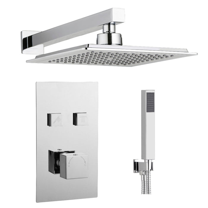 Tailored 2 Outlet Square Twin Push Button Concealed Overhead Shower Kit - Chrome
