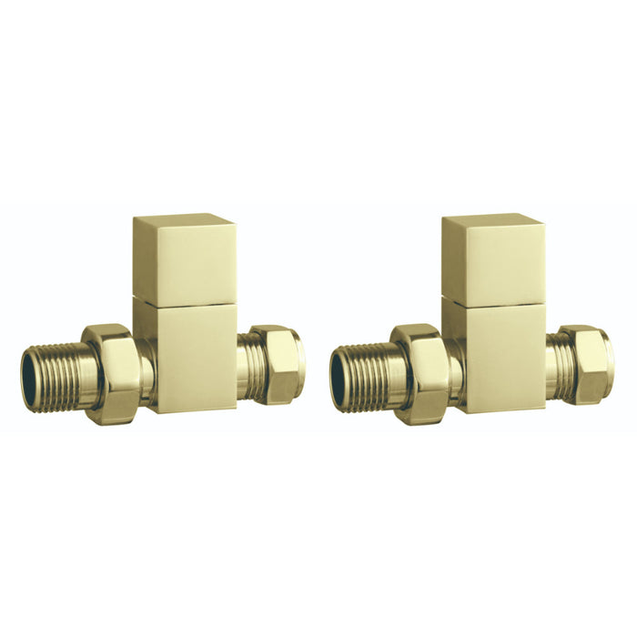 Tailored Cubic Square Straight Radiator Valves Pair - Brushed Brass