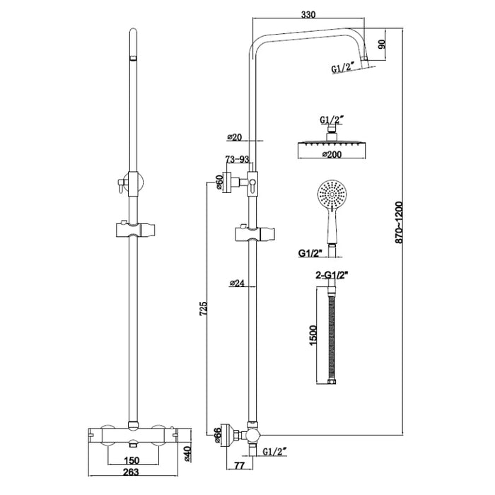 Tailored Plumb Essentials Round Thermostatic Overhead Shower Kit