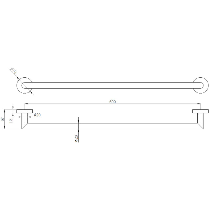 Tailored Melbourne Round Single Towel Rail 600mm