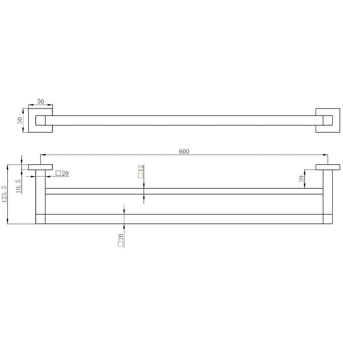 Tailored Sydney Square Double Towel Rail 600mm