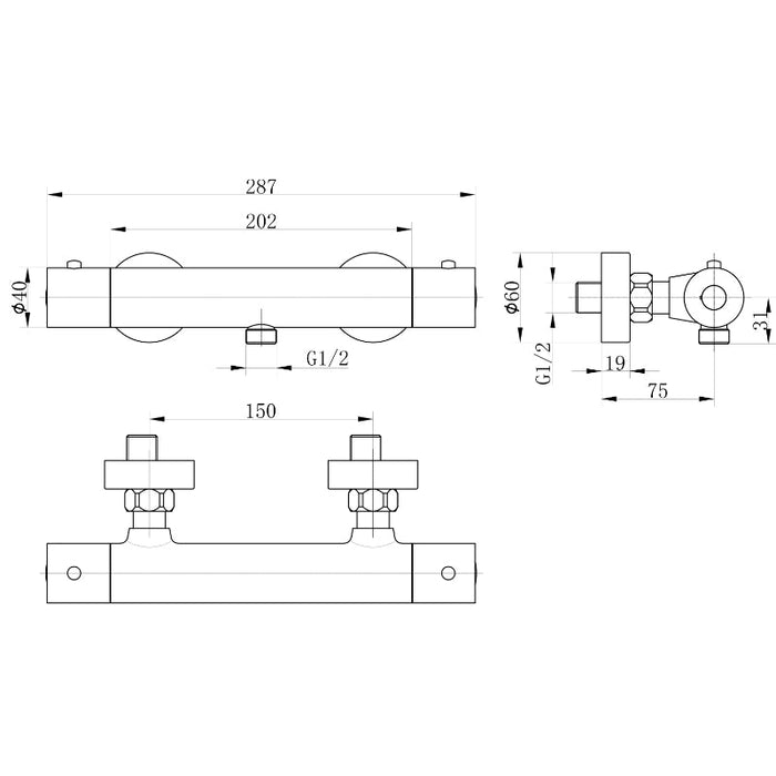 Tailored Round Thermostatic Bar Shower Valve