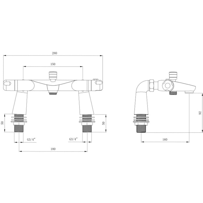 Tailored Low Pressure High Flow Thermostatic Bath Filler with Legs - Chrome