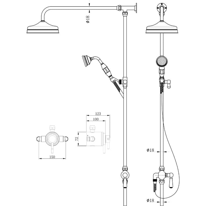 Tailored Beaumaris Modern Traditional Overhead Shower Rail Kit