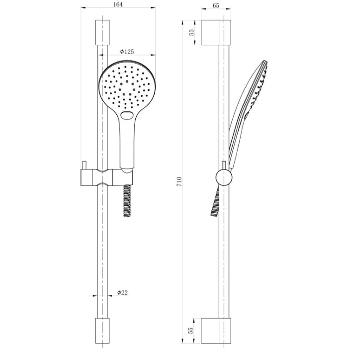 Tailored 3 Mode Round Shower Riser Kit