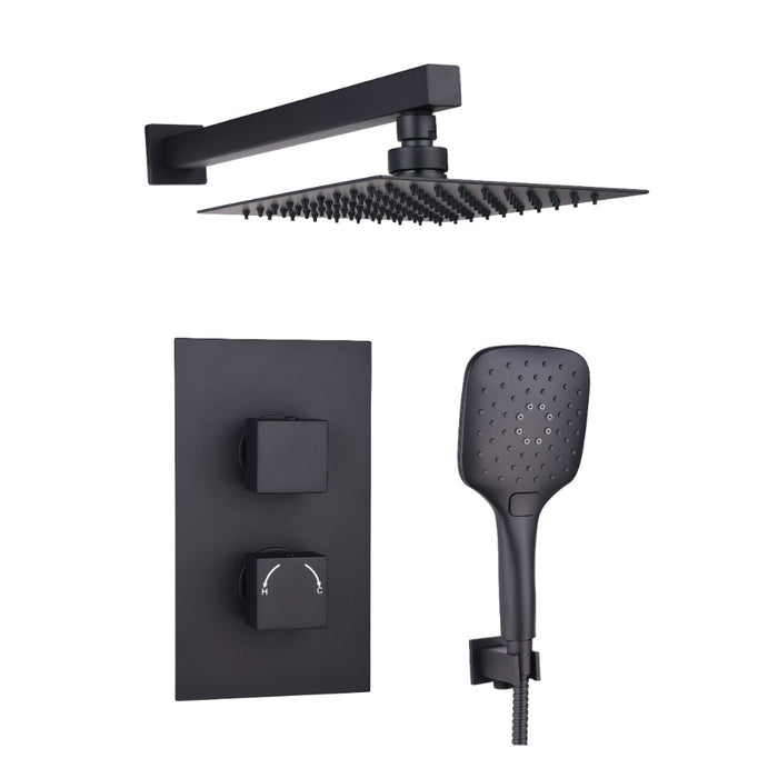 Tailored 2 Outlet 2 Handle Square Concealed Thermostatic Shower Valve Wall Kit - Orca Black