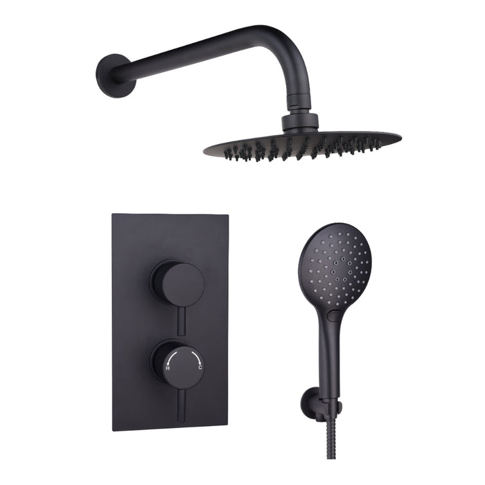 Tailored 2 Outlet 2 Handle Round Concealed Thermostatic Shower Valve Wall Kit - Orca Black