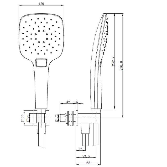 Tailored Square Wall Outlet Elbow with Bracket Hose & Handset