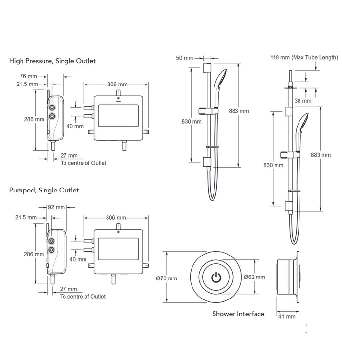 Mira Mode Ceiling Fed Smart Digital Shower - High Pressure/Combi - Chrome