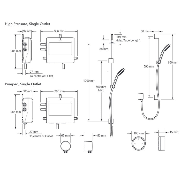 Mira Platinum Single Outlet Ceiling Fed Smart Digital Shower - High Pressure/Combi - Black/Chrome