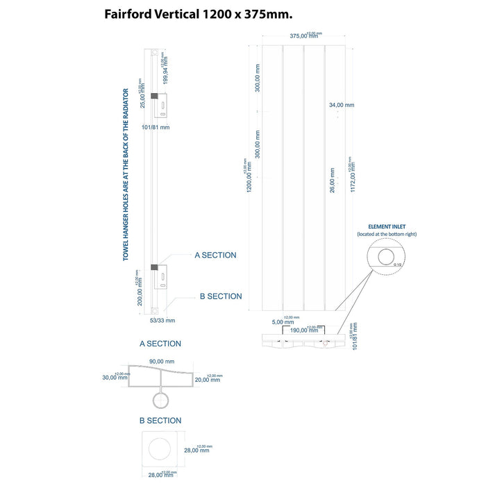 Eastbrook Fairford Aluminium Vertical Designer Radiator - Matt White