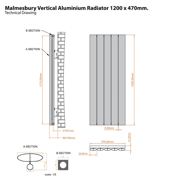Eastbrook Malmesbury Aluminium Vertical Designer Radiator - Matt Grey