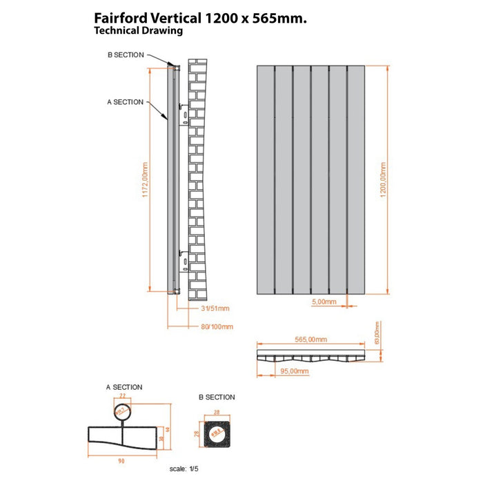 Eastbrook Fairford Aluminium Vertical Designer Radiator - Matt White