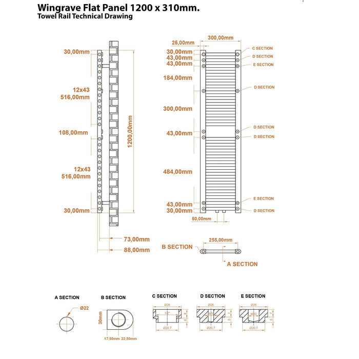 Eastbrook Wingrave Vertical Flat Panel Designer Radiator - Gloss White