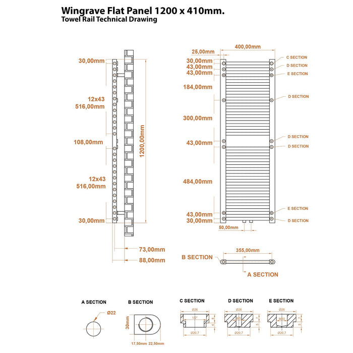 Eastbrook Wingrave Vertical Flat Panel Designer Radiator - Gloss White