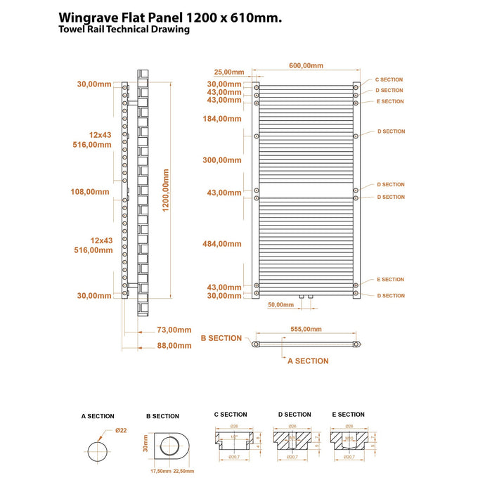 Eastbrook Wingrave Vertical Flat Panel Designer Radiator - Gloss White