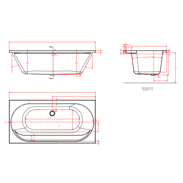 Eastbrook Biscay Reef Beauforte Double Ended Bath - White