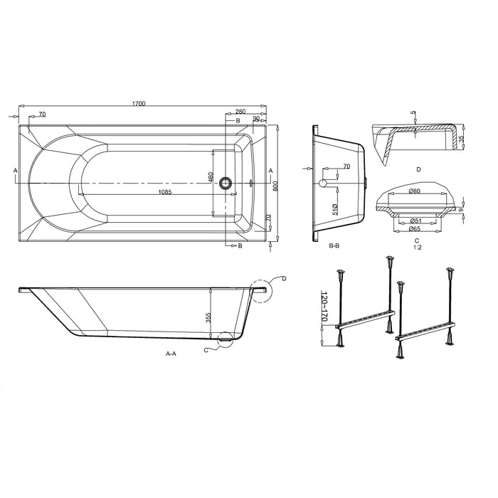 Crosswater Flow Single Ended Bath - White