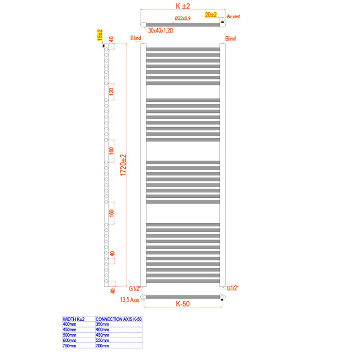 Eastbrook Biava Multirail Straight Heated Towel Rail Matt White