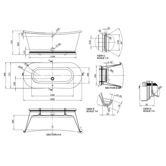 BC Designs Acrylic Roll Top Freestanding Boat Bath